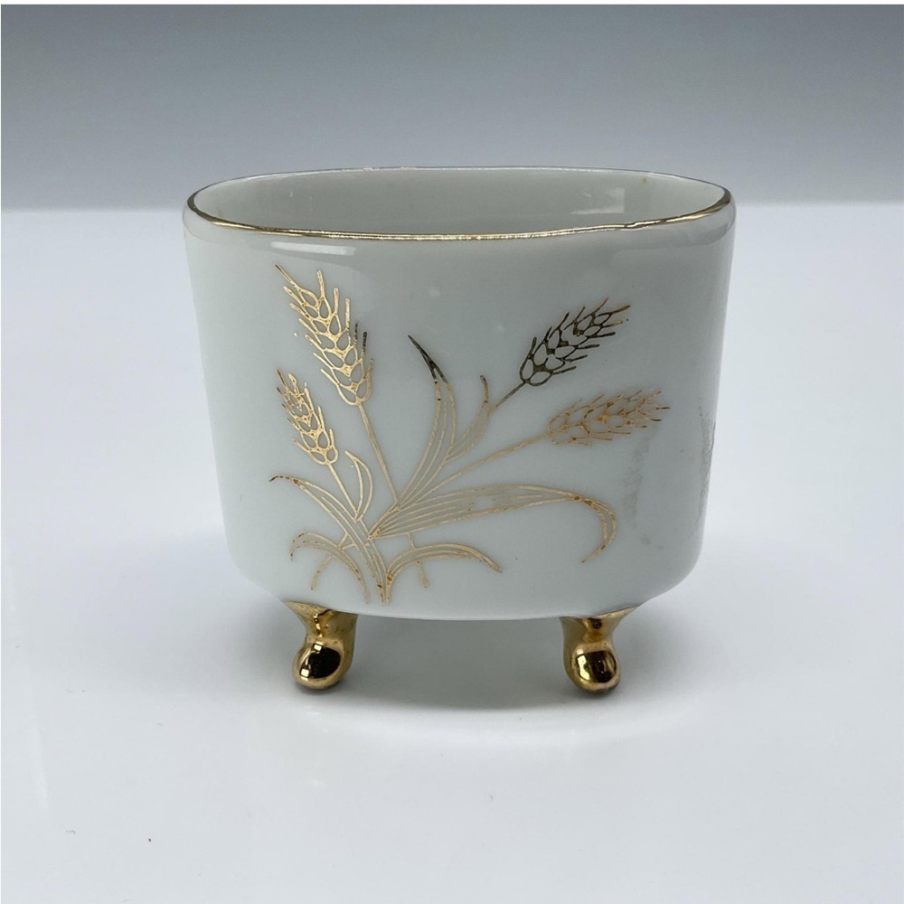 Vintage‎ Fine China Toothpick/Match Holder, Gold Gilt Wheat Motif